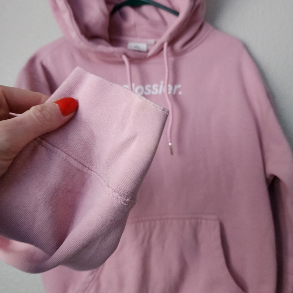 GLOSSIER Pink logo Hoodie oversized size XS - Picture 6 of 9